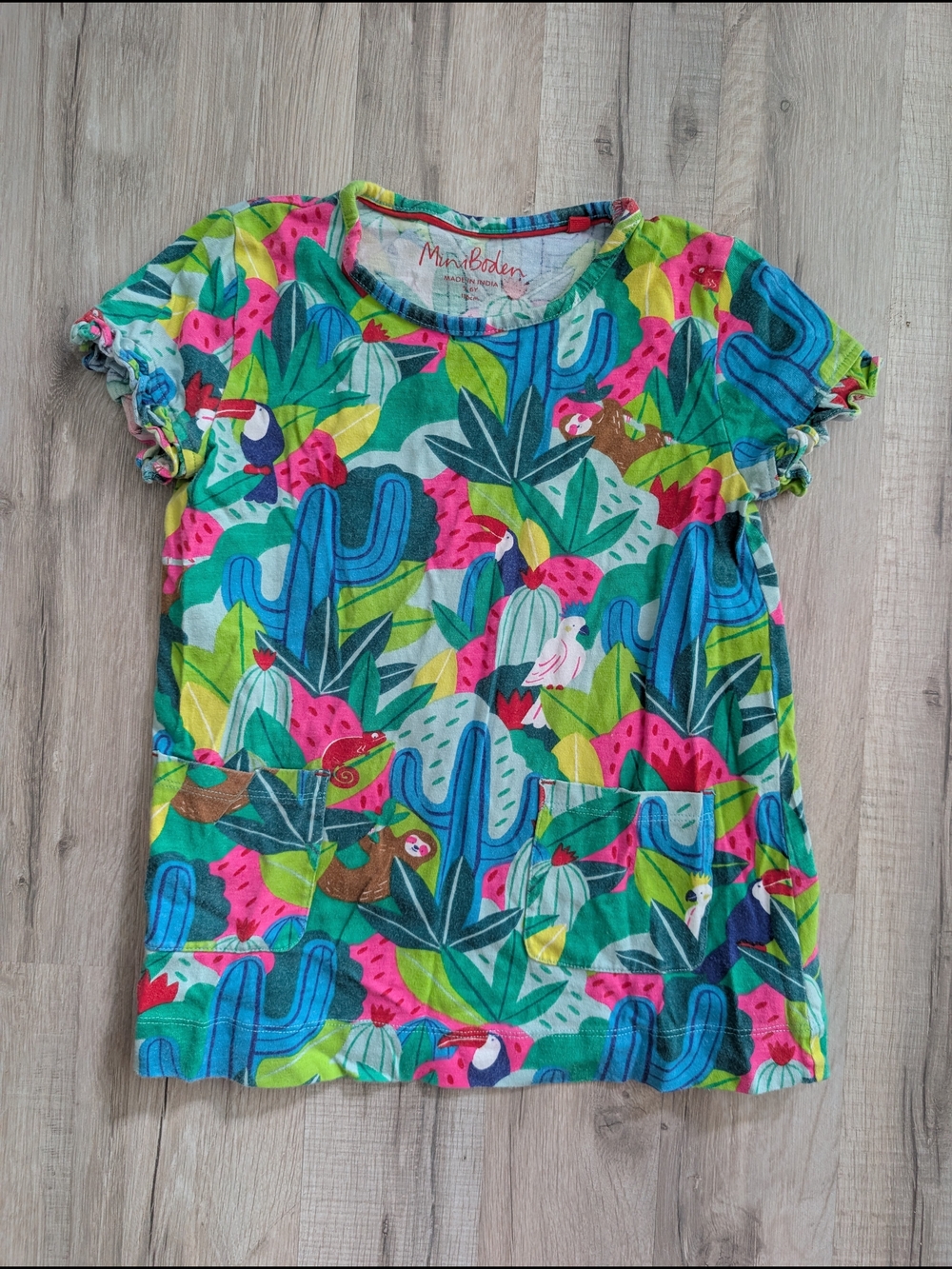 Mini Boden Girls' Tropical Sloth Print Pocket Tunic Dress, 5-6Y (V6)